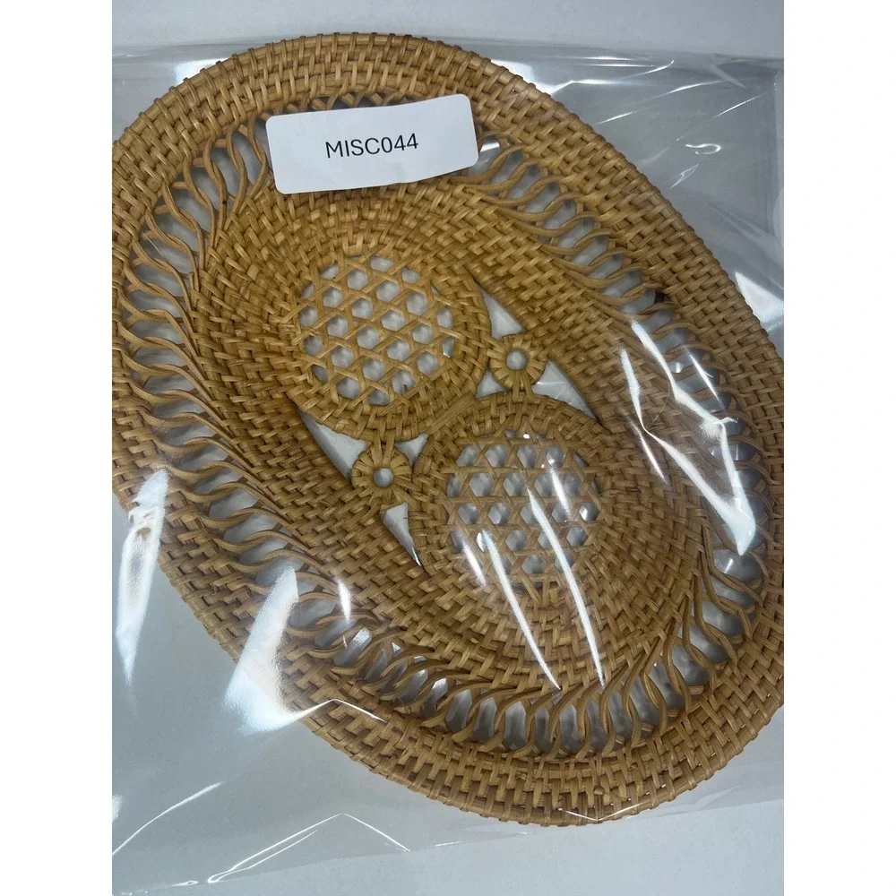 Vintage Handwoven Rattan Oval Tray Wicker Decorative Basket Honey Brown 12.5in
